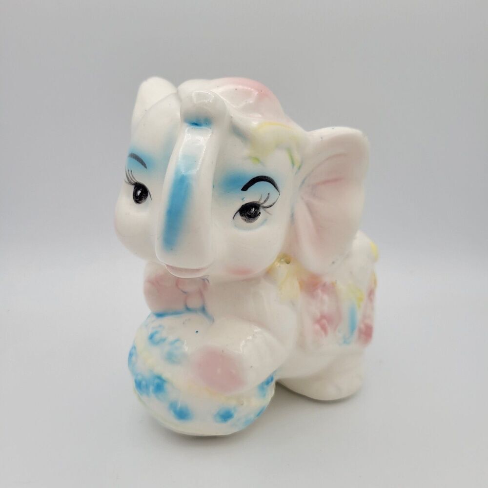Vintage Pastel Elephant Planter Ceramic Nursery Decor